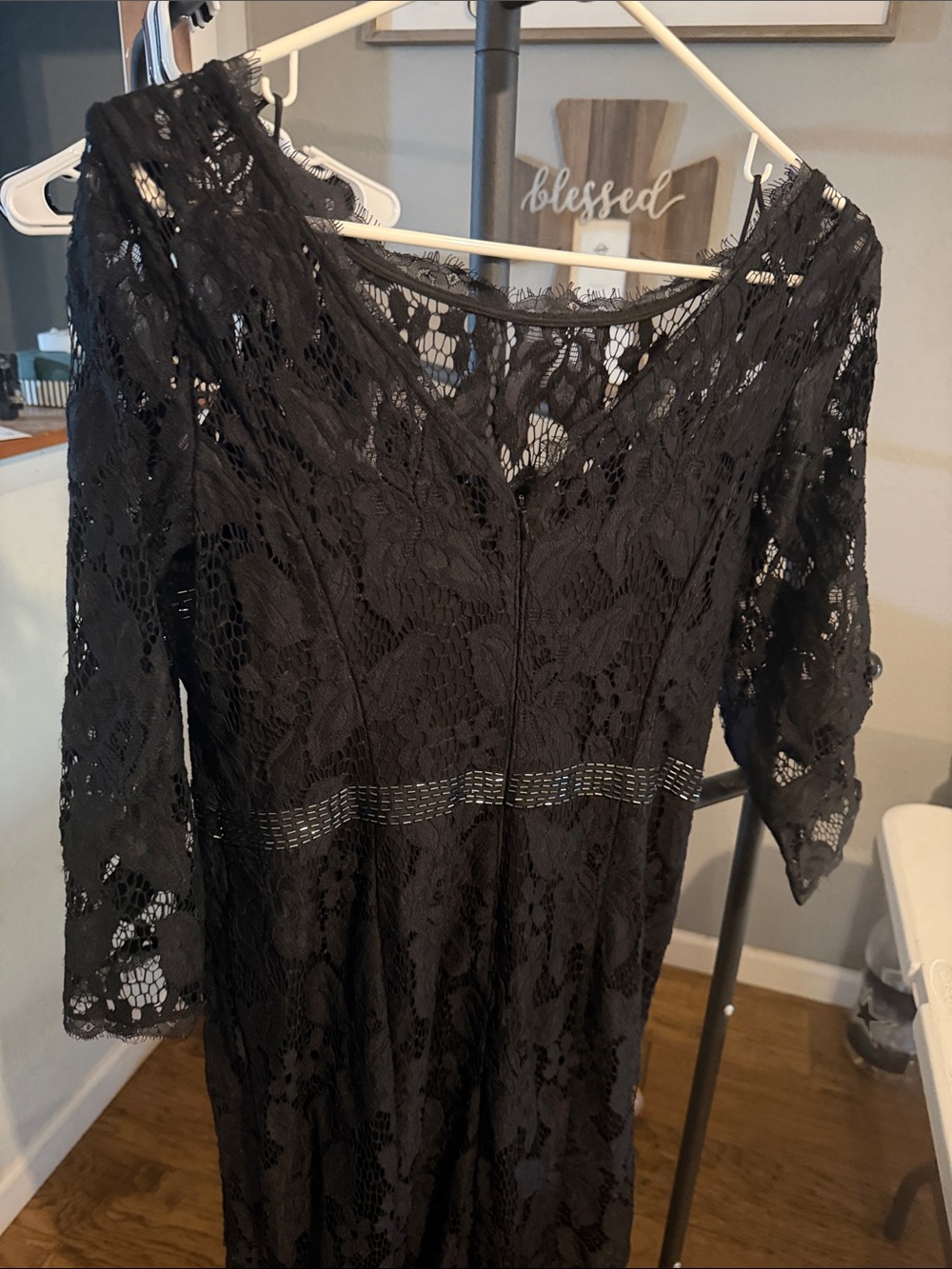 Adrianna Papell Black Lace Long Sleeve Gown - Picture 3 of 5